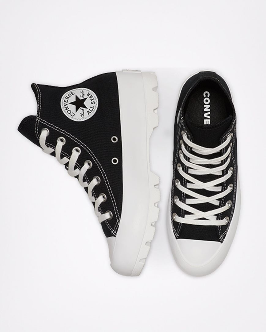 Dámské Boty Vysoké Converse Chuck Taylor All Star Lugged Černé Bílé Černé | CZ FJGV16